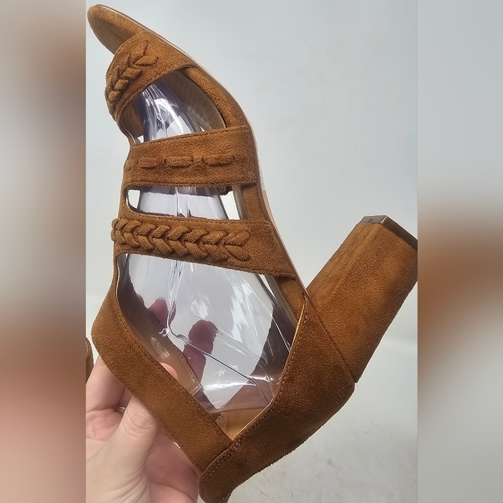 Comfort View WMNS Darlene Brown Faux Suede Chunky Heel Braided Zip Sandal SZ 9WW - Picture 7 of 14